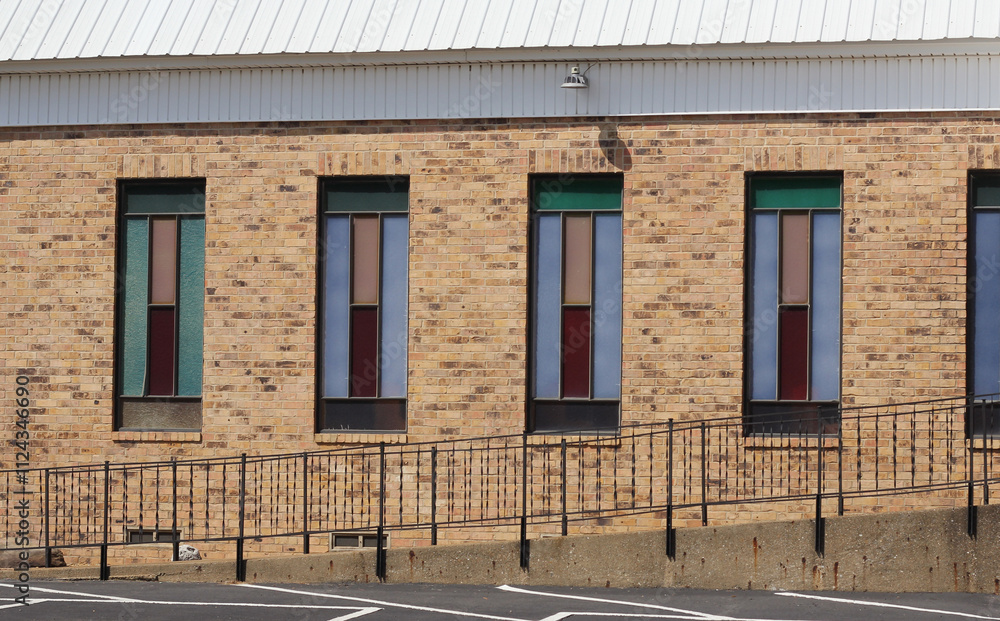 Fototapeta premium Stained Glass Windows on Historical Church Building in Rural East Texas