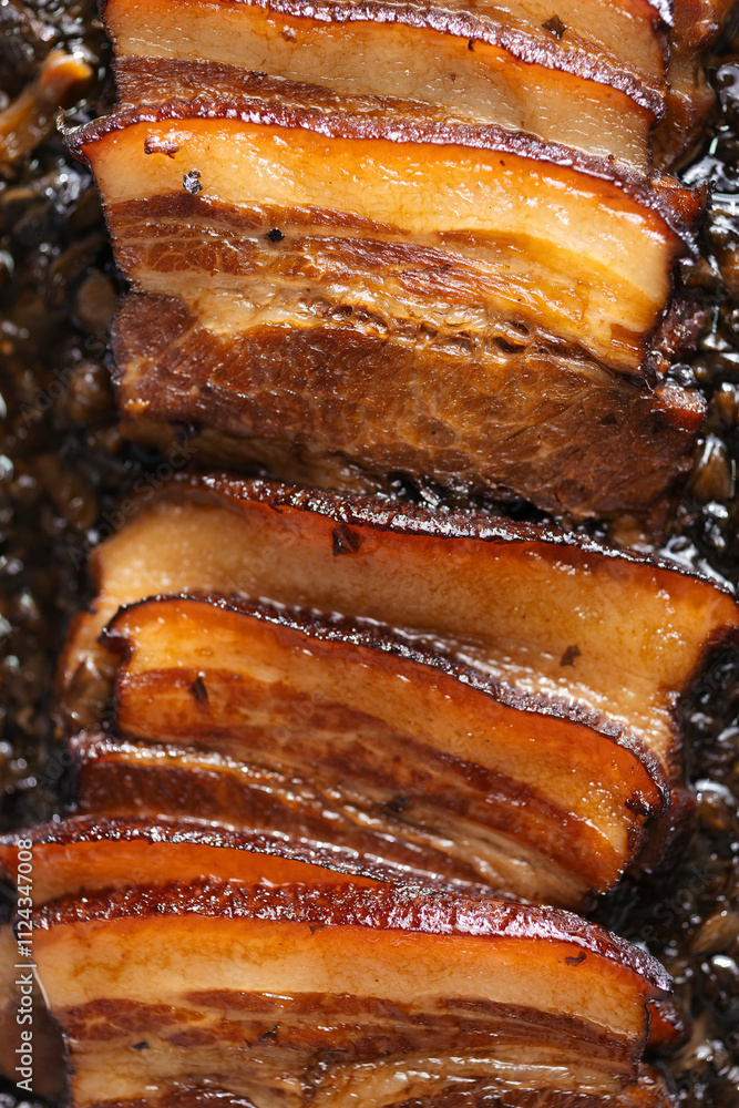traditional chinese braised pork belly with preserved vegetables