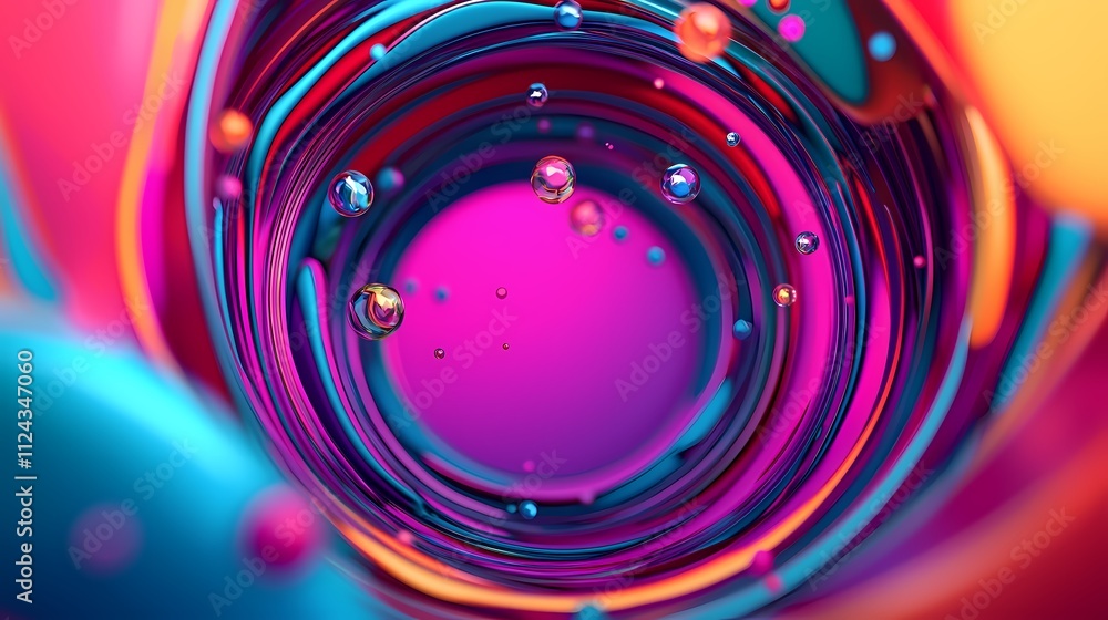 Obraz premium A vibrant swirl of colors with bubbles, creating a dynamic and fluid visual experience.