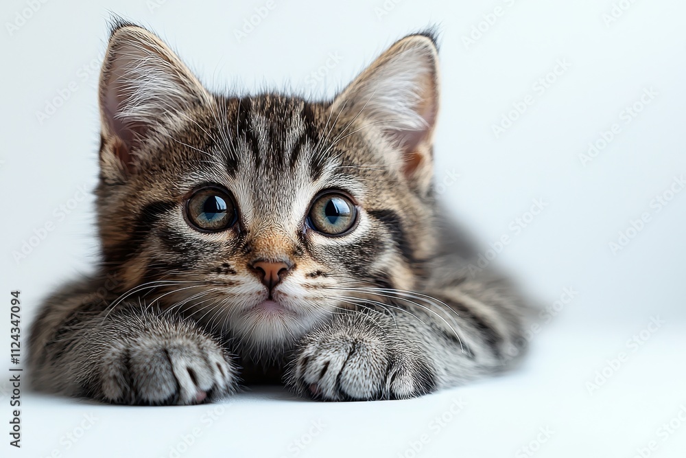 Adorable Kitten with Big Blue Eyes and Fluffy Coat on White Background Adorable Kitten with Big Blue Eyes and Fluffy Coat on White Background