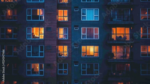 Vibrant City Lights Shining Through Apartment Windows at Night