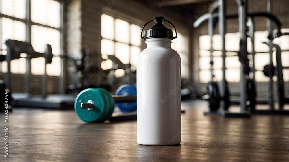 White empty gym water bottle shaker mockup branding on fitness studio, blank drink container advertisement advertising commercial ads closeup White empty gym water bottle shaker mockup branding on fitness studio, blank drink container advertisement advertising commercial ads closeup