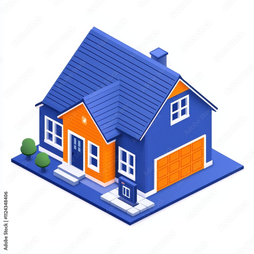 Modern family home design residential neighborhood 3d illustration vibrant colors aesthetic viewpoint real estate concept Modern family home design residential neighborhood 3d illustration vibrant colors aesthetic viewpoint real estate concept