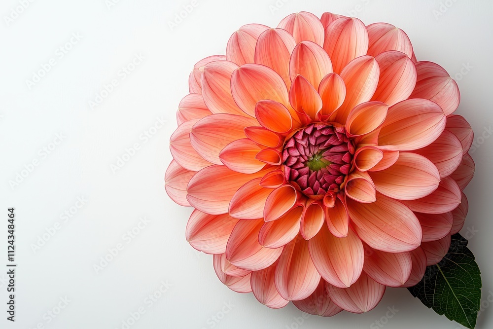 Fototapeta premium Coral and Crimson Dahlia Blooming Elegance on White Background
