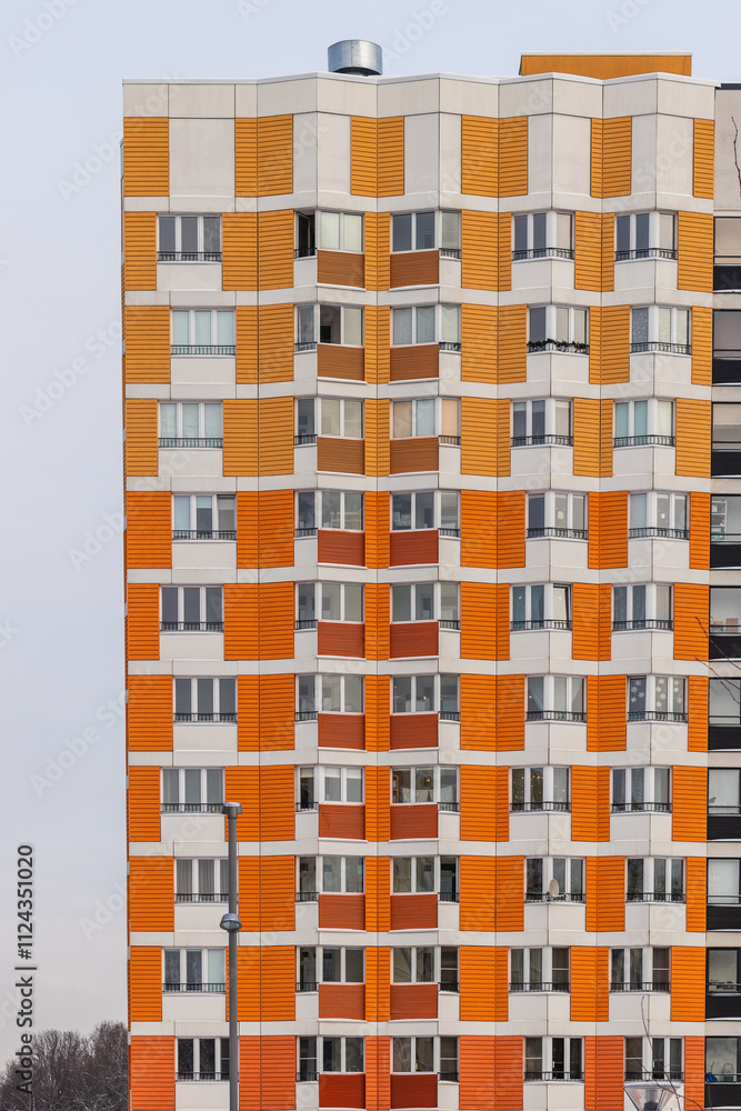 Beautiful facades in a modern residential building. Moscow, Russia Beautiful facades in a modern residential building. Moscow, Russia