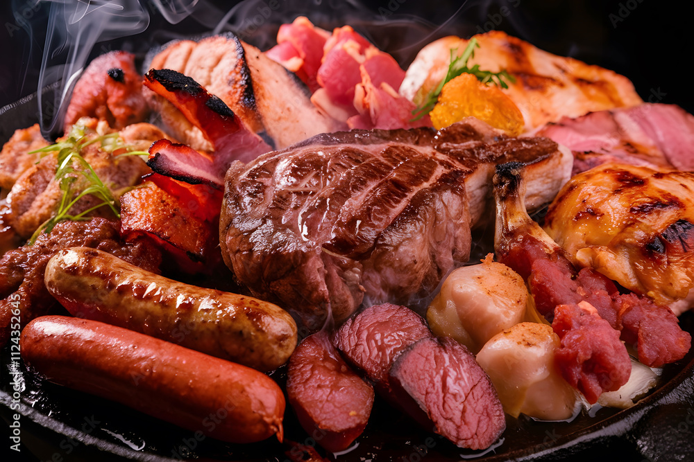 Huge delicious grilled meat with vegetables on a plate