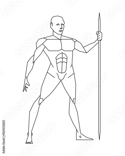 Man posing with javelin or spear. Male human body gesture drawing. Figure silhouette. Vector illustration image.