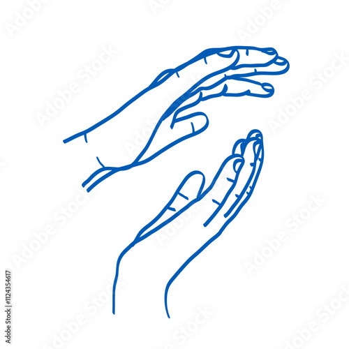 Two palms opposite each other. Gesture vector sketch illustration. Space between hands