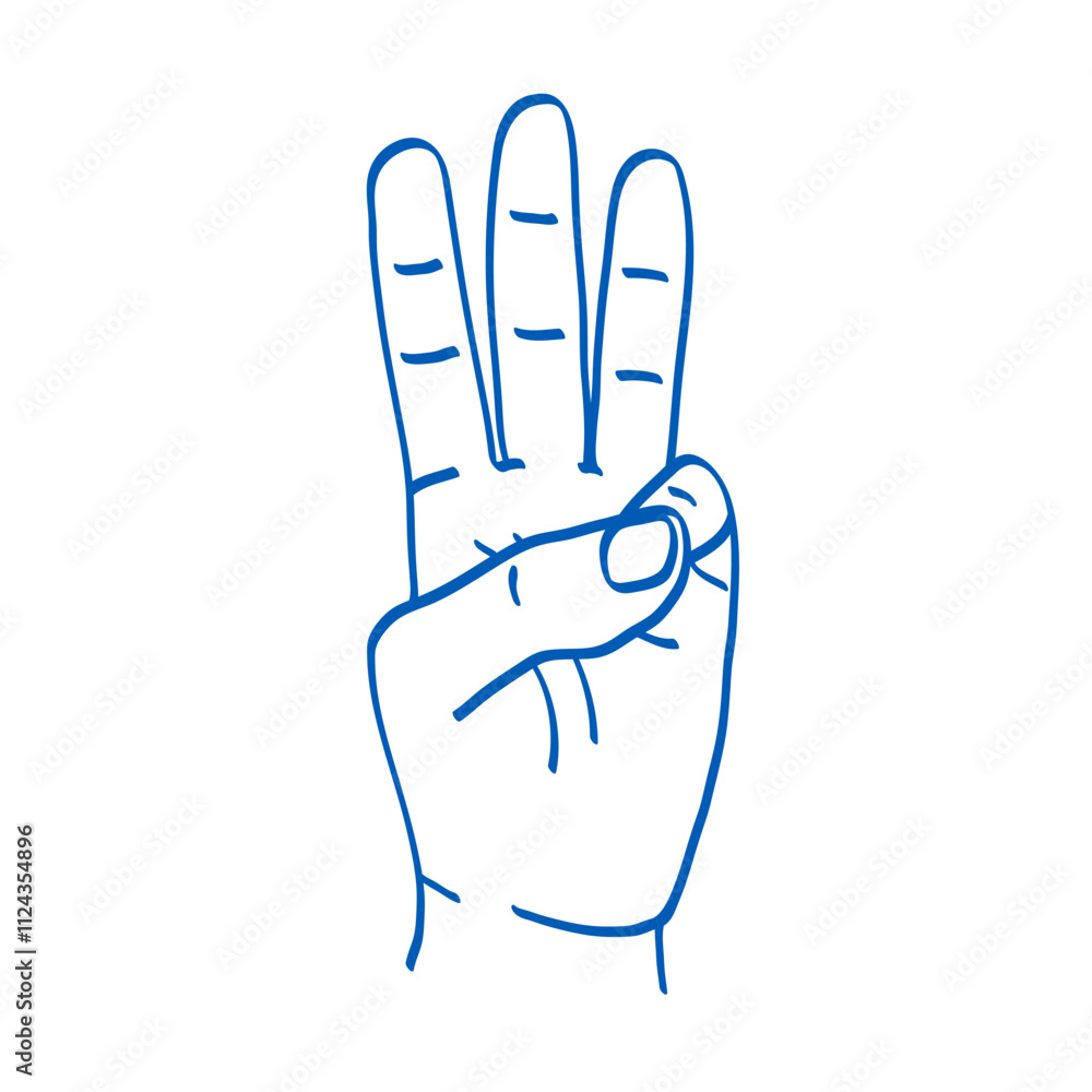 Hand gesture sketch. Counting with fingers. Three sign