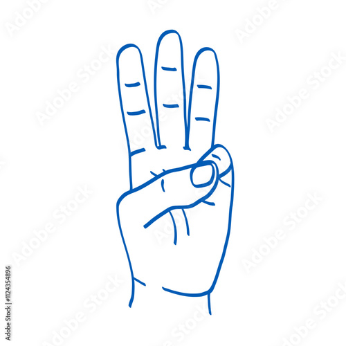 Hand gesture sketch. Counting with fingers. Three sign