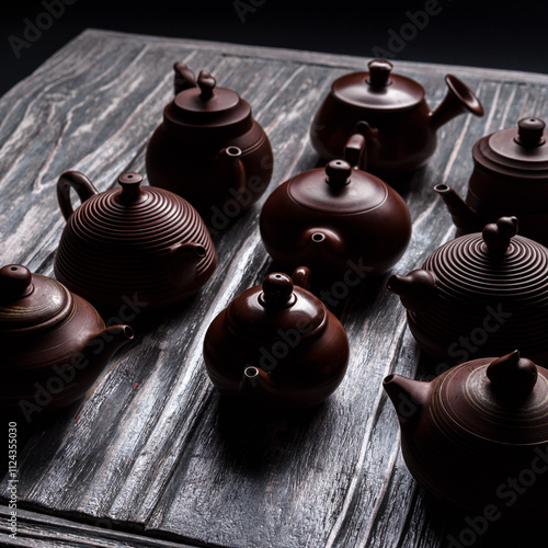 Wallpaper Mural An Elegant Collection of Exquisite Traditional Teapots Displayed on a Wooden Surface Torontodigital.ca