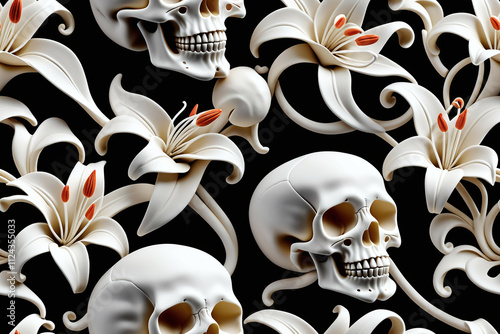 Skulls and flowers. Seamles...