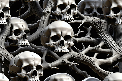 Skulls intertwined with tre...