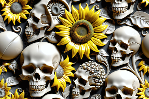 Skulls and flowers. Seamles...