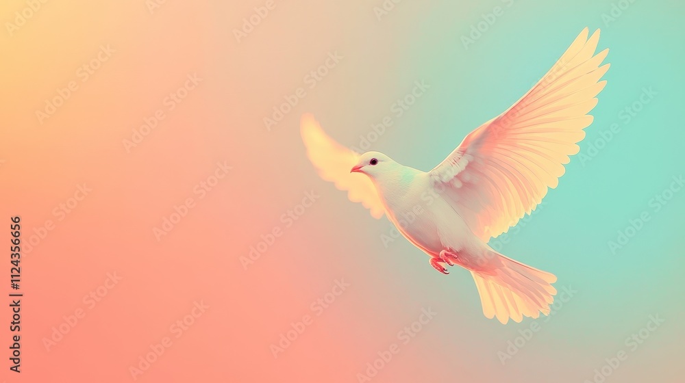 Obraz premium Majestic Flight: A Dove's Ethereal Ascent in Vibrant Hues