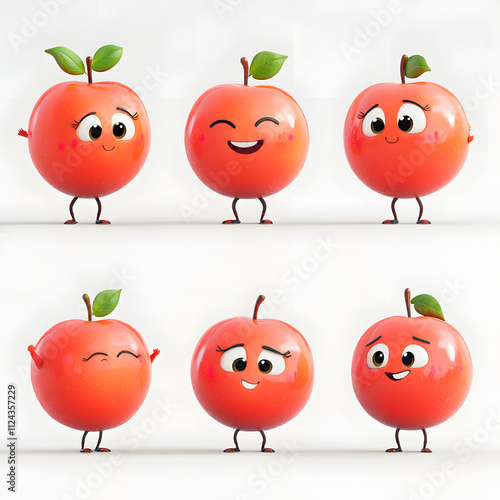 3D Rendered Apple Character Design Set