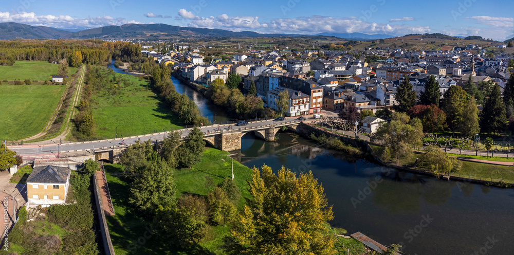 Main bridge over the Cúa river, Cacabelos village, El Bierzo region, Castile and Leon, Spain Main bridge over the Cúa river, Cacabelos village, El Bierzo region, Castile and Leon, Spain