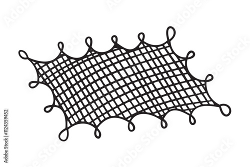 Fish net doodle hand drawn icon. Outline drawing fishing concept line clipart symbol