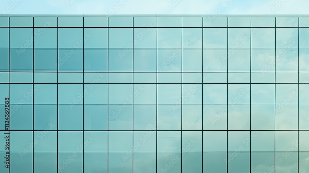 Modern Glass Facade of a Contemporary Building Reflecting Clouds and Sky in Urban Landscape with Clean Lines and Minimalist Design Features Modern Glass Facade of a Contemporary Building Reflecting Clouds and Sky in Urban Landscape with Clean Lines and Minimalist Design Features