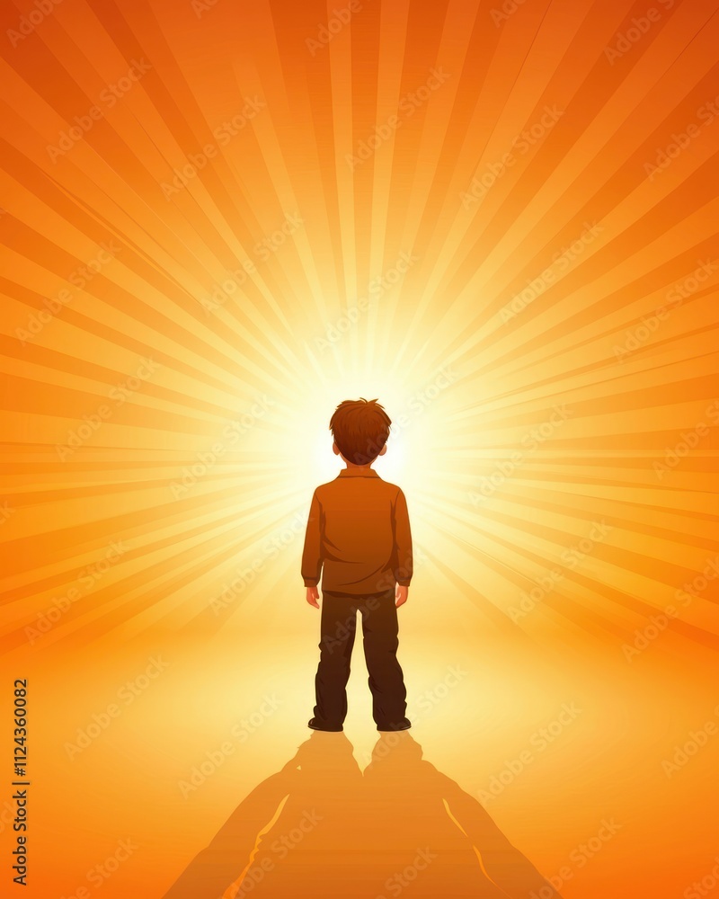Fototapeta premium Child gazing at radiant light in an inspirational digital art setting