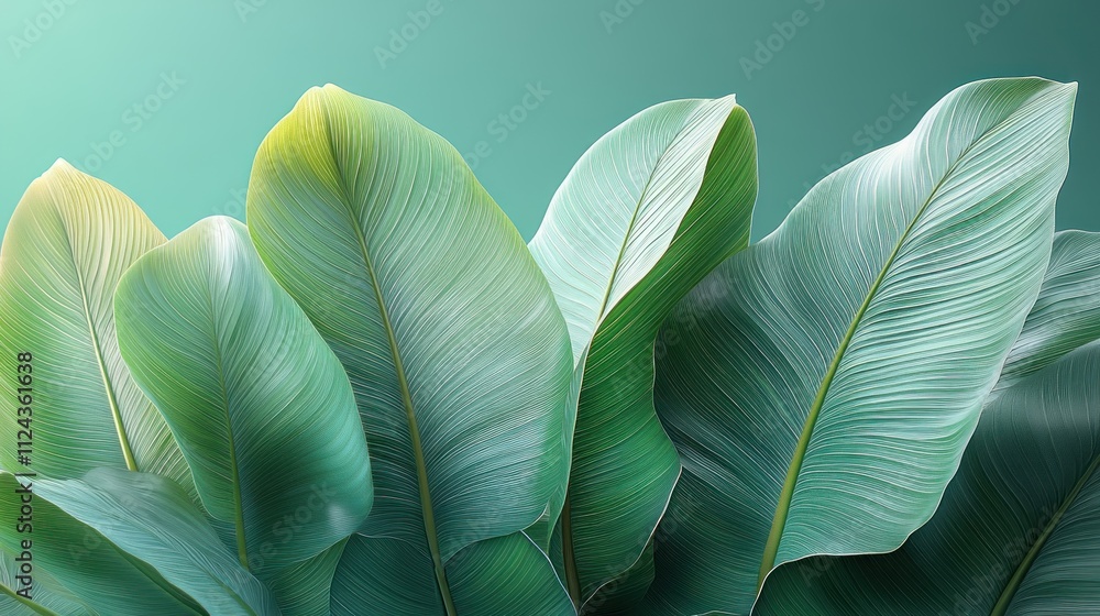 Obraz premium Event poster design, LOHAS, health, sustainable development, nature, minimalism, blank space, C4D rendering, Banana leaves 