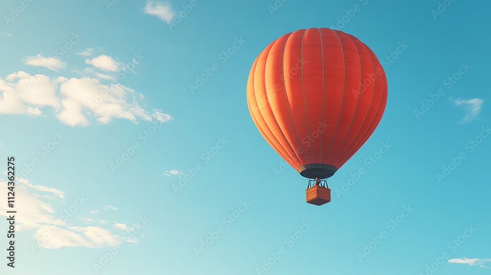Fototapeta premium A hot air balloon floats in a blue sky with white clouds.