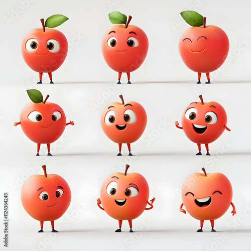 3D Rendered Apple Character Design Set