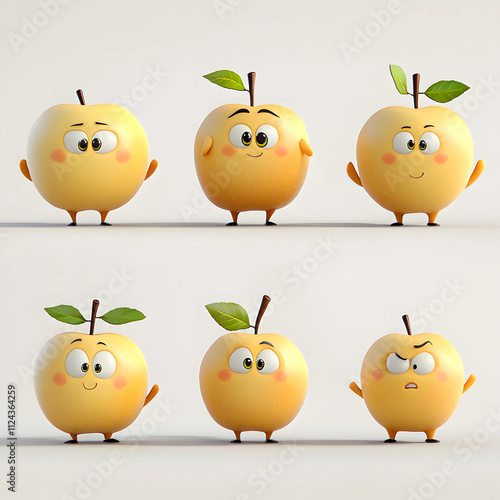 3D Rendered Apple Character Design Set