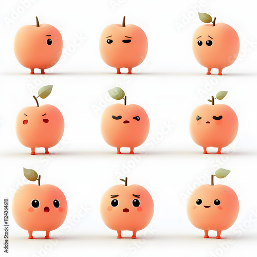 3D Rendered Apple Character Design Set