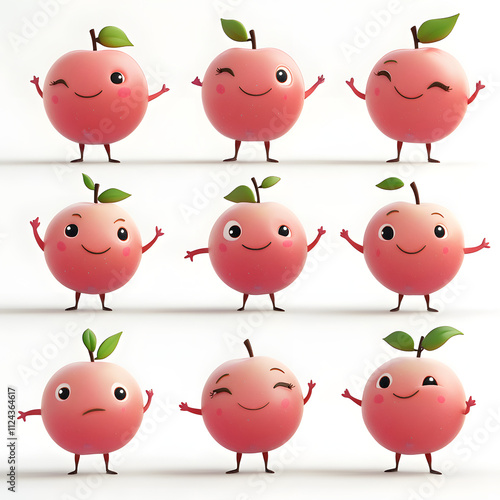 3D Rendered Apple Character Design Set