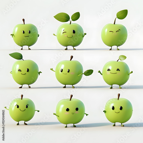 3D Rendered Apple Character Design Set