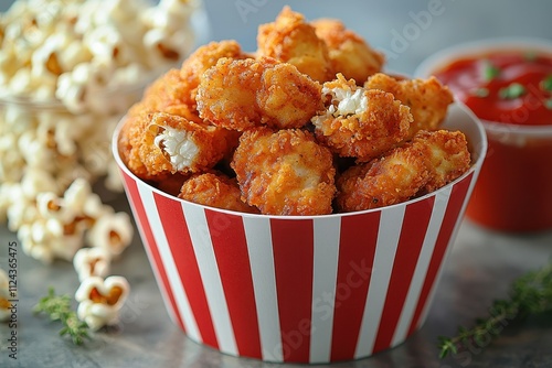 Crispy Fried Chicken Nuggets in Red and White Basket photo