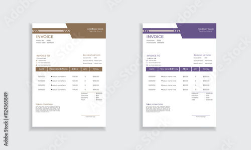 Modern simple unique creative business invoice, money bills, price invoice template layout design for print