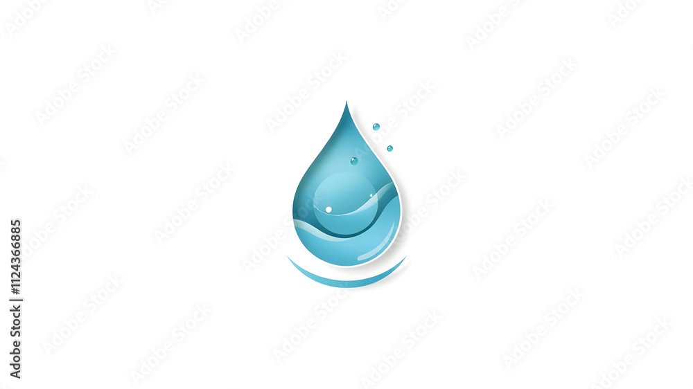 Natural aqua - water drop logo design template. Vector abstract water drop with splash paper cut style logotype. Saving water - ecology concept. Generative AI Natural aqua - water drop logo design template. Vector abstract water drop with splash paper cut style logotype. Saving water - ecology concept. Generative AI