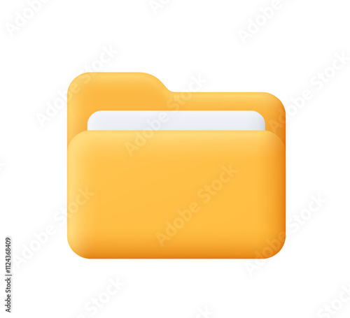 Yellow computer folder with paper files, documents. Business, file management concept. 3d vector icon. Cartoon minimal style.