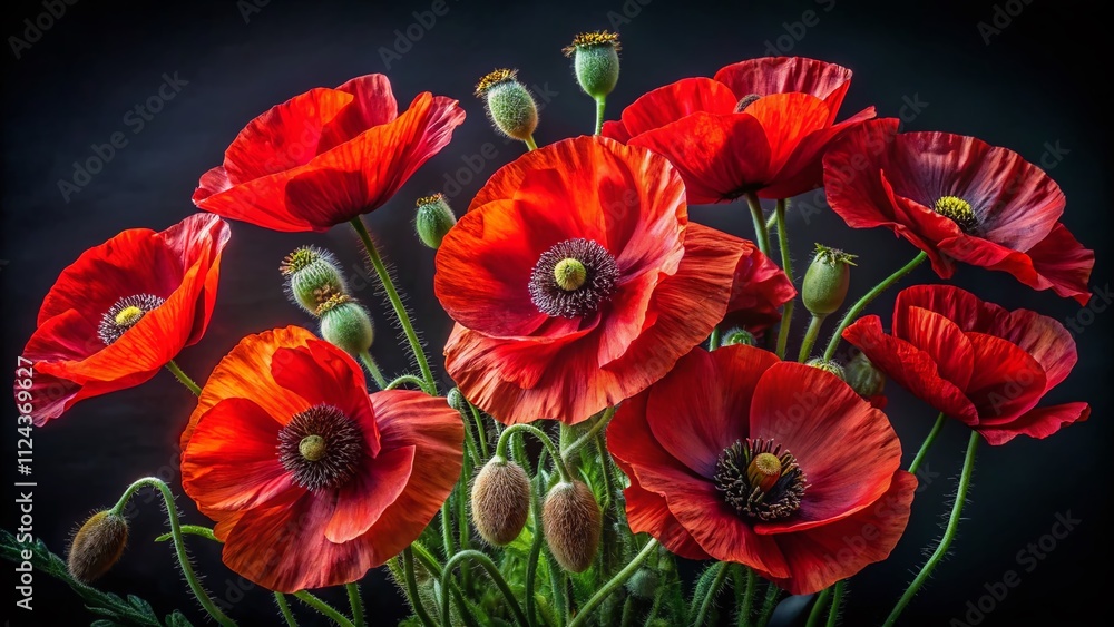 Obraz premium Dark Red Poppies Still Life - Elegant Floral Photography