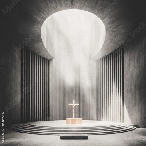 Monochromatic Futuristic Church Interior with Striped Architecture Design photo