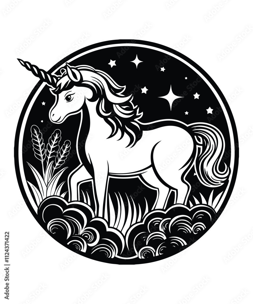 Fototapeta premium Unicorn silhouette vector illustrations