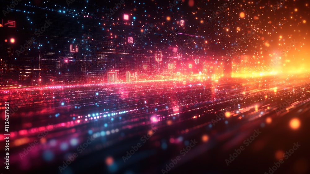 Abstract digital landscape with vibrant colors and light effects. Abstract digital landscape with vibrant colors and light effects.