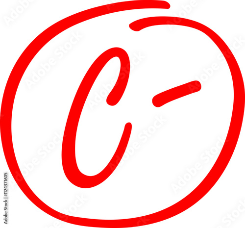 Exam score grade result C minus, hand drawn doodle test grade C minus