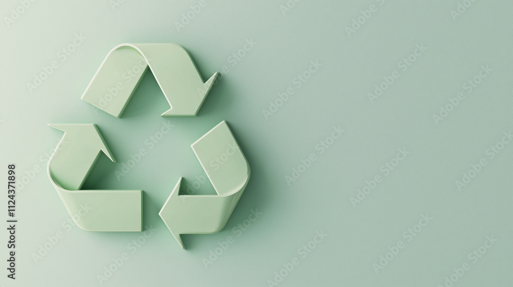 A bright green recycling symbol in 3D with a soft neon glow, elegantly set on a light background, conveying simplicity and sustainability in a modern style. A bright green recycling symbol in 3D with a soft neon glow, elegantly set on a light background, conveying simplicity and sustainability in a modern style.