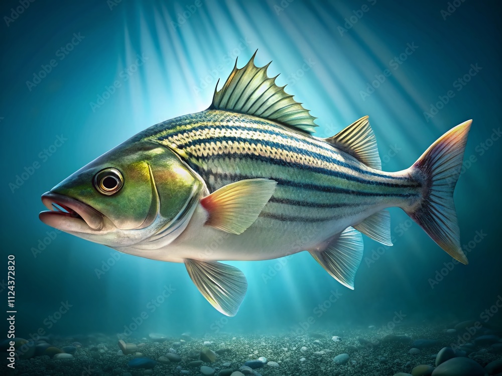 Fresh Striped Bass Fish - High Resolution AI Photo, Realistic, Bright, Transparent Background Fresh Striped Bass Fish - High Resolution AI Photo, Realistic, Bright, Transparent Background