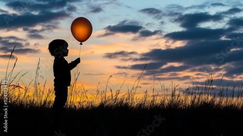Silhouette of a child holding a balloon st