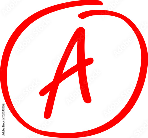 Exam score grade result A, hand drawn doodle test grade A