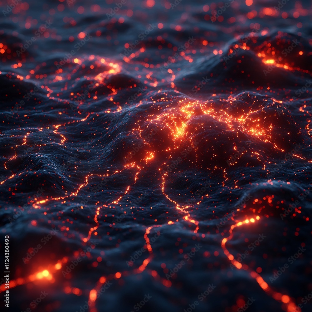 Pulsating Molten Lava Flows in a Futuristic Synthwave Inspired Landscape Pulsating Molten Lava Flows in a Futuristic Synthwave Inspired Landscape