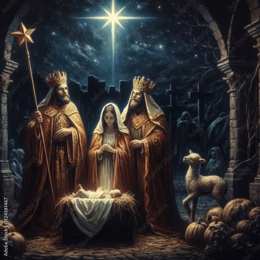 Three King's Day - Epiphany or Theophany - Three Magi visiting Jesus Christ bringing Gifts - Januari 6th - Biblical Magi, Three Wise Men - Epiphanytide - Son of God and Child - Christmas Three King's Day - Epiphany or Theophany - Three Magi visiting Jesus Christ bringing Gifts - Januari 6th - Biblical Magi, Three Wise Men - Epiphanytide - Son of God and Child - Christmas