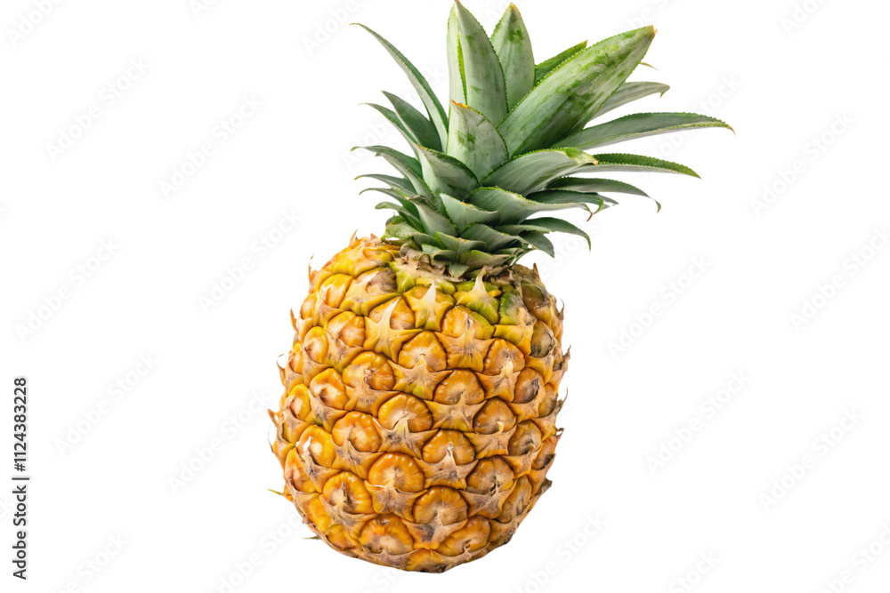 A ripe pineapple with green spiky leaves, its bright yellow exterior showcasing a fresh, detailed, and textured surface, perfect for a tropical aesthetic, isolated on a transparent background A ripe pineapple with green spiky leaves, its bright yellow exterior showcasing a fresh, detailed, and textured surface, perfect for a tropical aesthetic, isolated on a transparent background