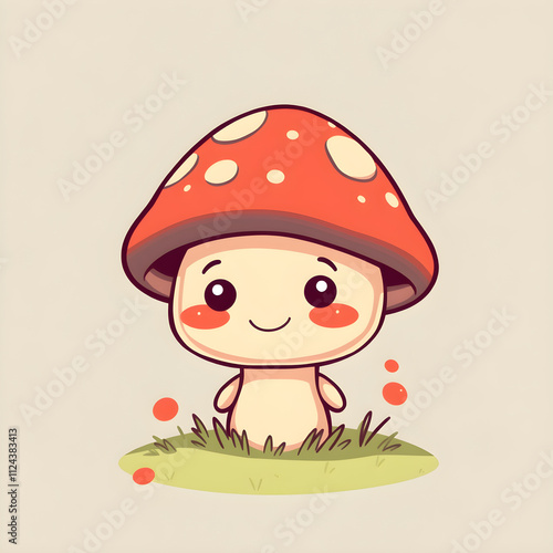 Smiling mushroom character in a kawaii style. Generative AI photo