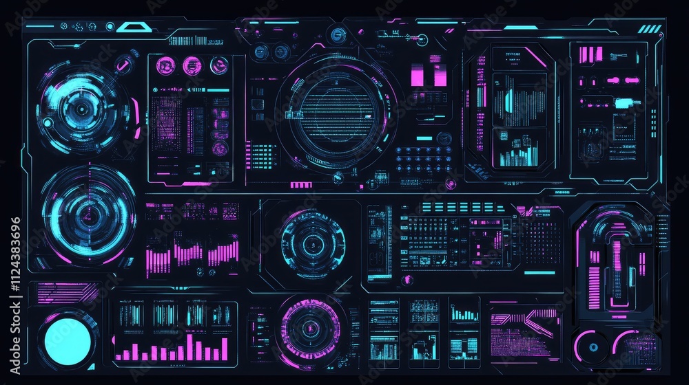Fototapeta premium Futuristic Digital Interface with Neon Colors and Data Visualization