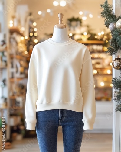 Cozy sweatshirt in a warm, inviting store. photo